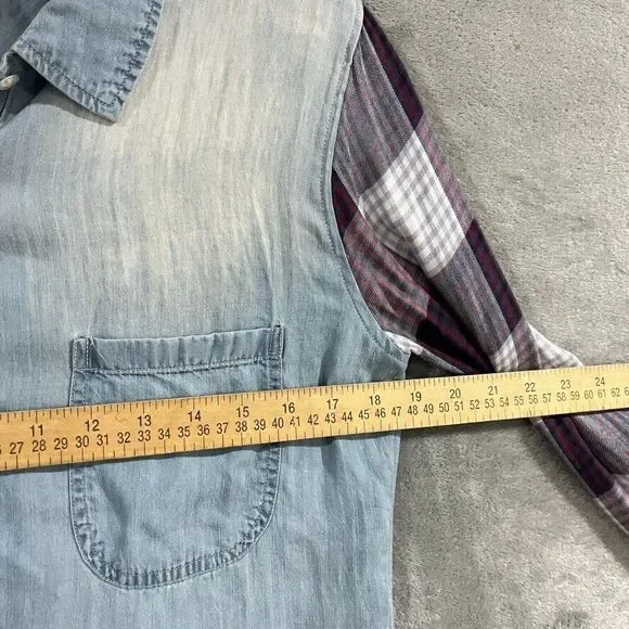 Rails Chambray Plaid Button Down Shirt Long Sleeve Collared Womens Size Medium - Picture 7 of 8